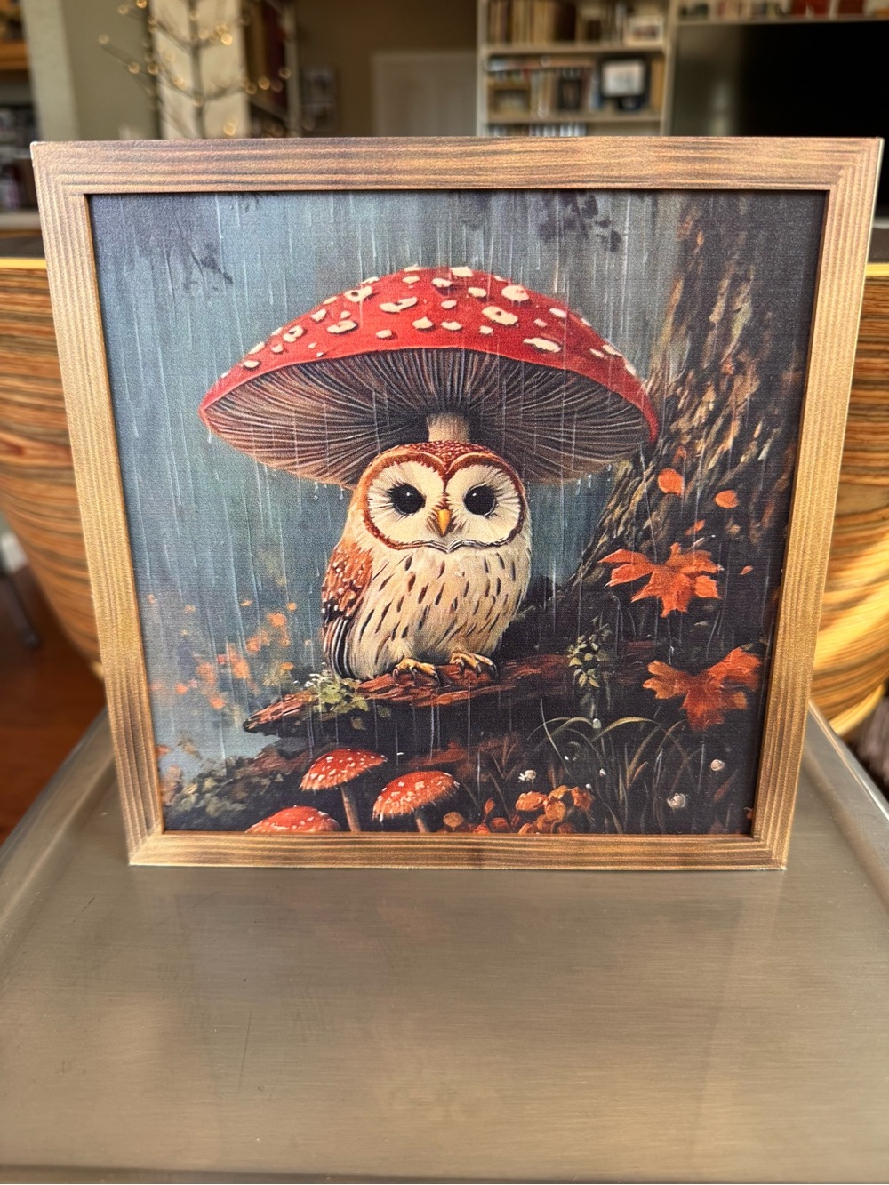 Owl and Mushroom Wooden Art Print — Fall Weather
